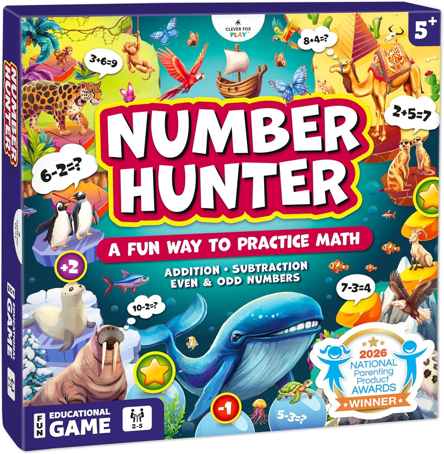 Number Hunter Math Board Game – Addition & Subtraction STEM Game for Kids Ages 5-7, Kindergarten to 3rd Grade Homeschool Family Game - Buy Online at SimraCart