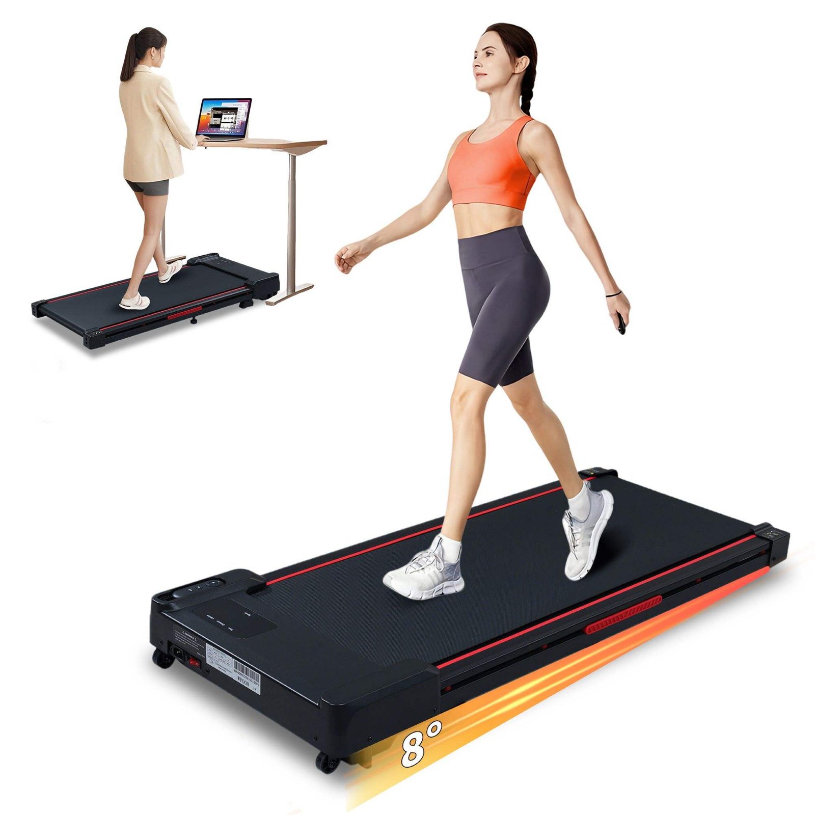 2.5HP Portable Compact Treadmill - 8 Degree Incline Walking Pad with Remote Control for Home and Office Use - Buy Online at SimraCart