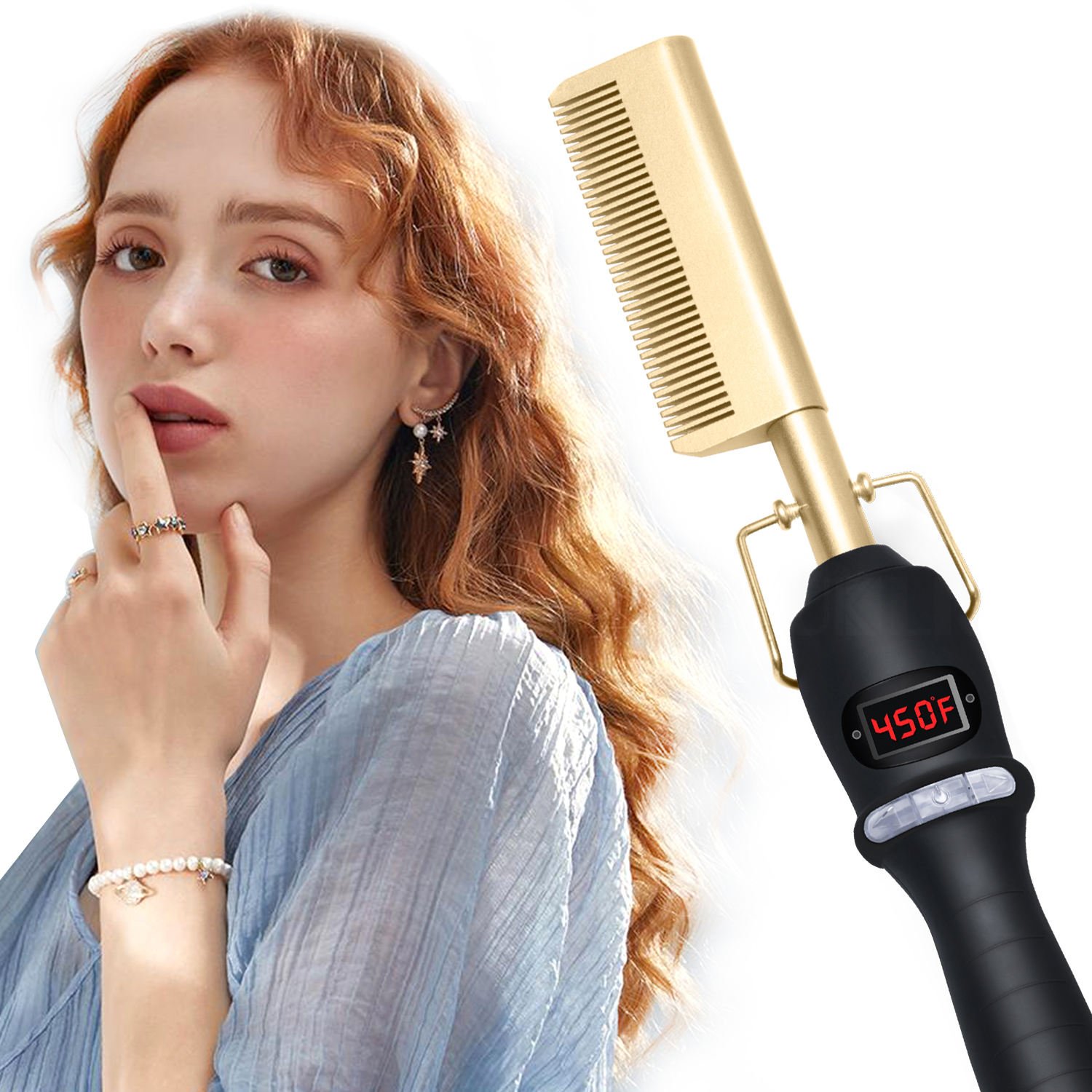 2 in 1 Hot Comb Hair Straightener - Electric Heating Comb and Curler Iron for Versatile Styling - Buy Online at SimraCart