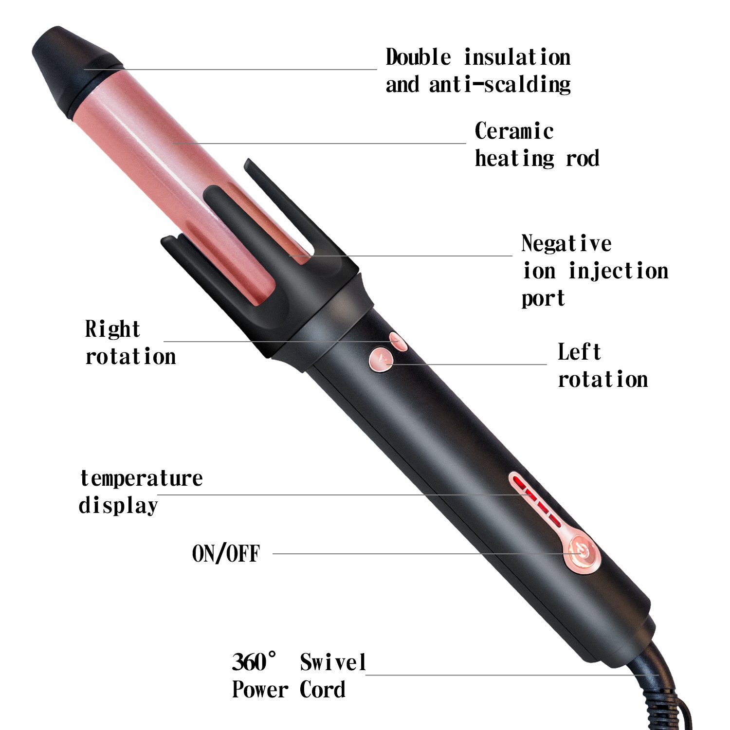 Wholesale Custom Electric Automatic Reversible Curling Iron Rotating Hair Curler Black Gold PTC Heating - Buy Online at SimraCart