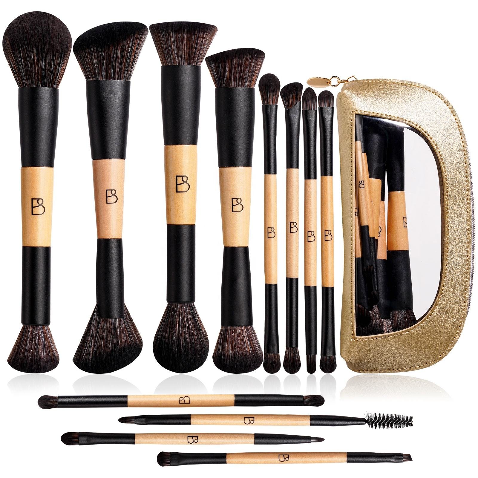 Makeup Brushes Double Ended 12PCS Custom Logo Foundation Contour Blush Highlight Blending Eyebrow Makeup Brushes - Buy Online at SimraCart