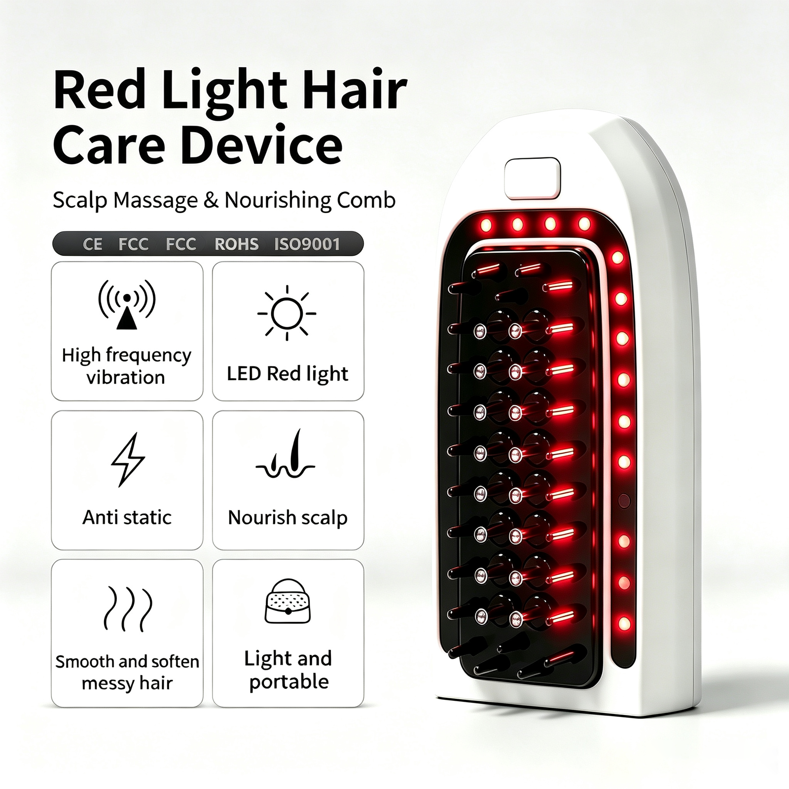 KKS 3-in-1 Red Light Therapy Hair Growth Brush | High Frequency Vibrating Electric Scalp Massage Comb with Nutrient Liquid Dispenser | USB Rechargeable Hair & Scalp Spa Massager - Buy Online at SimraCart